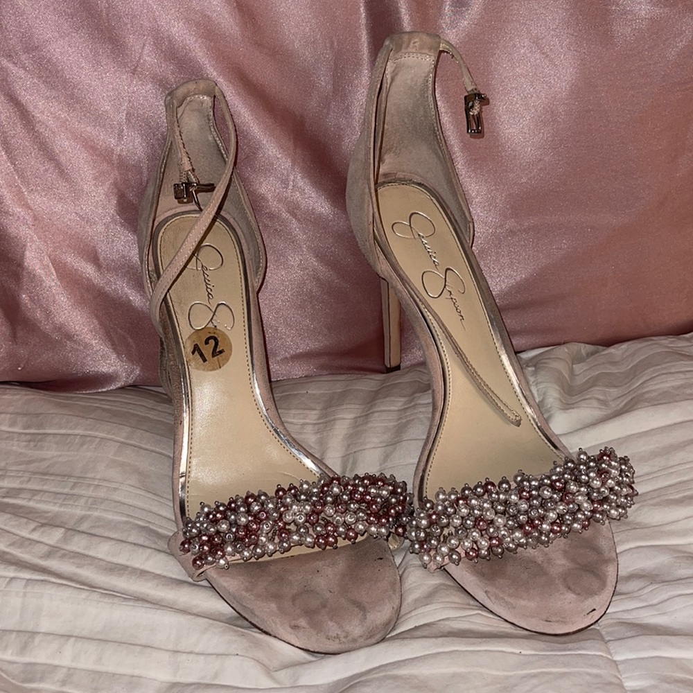 light pink suede heels